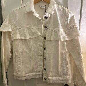White Ruffled Button-Up Jacket